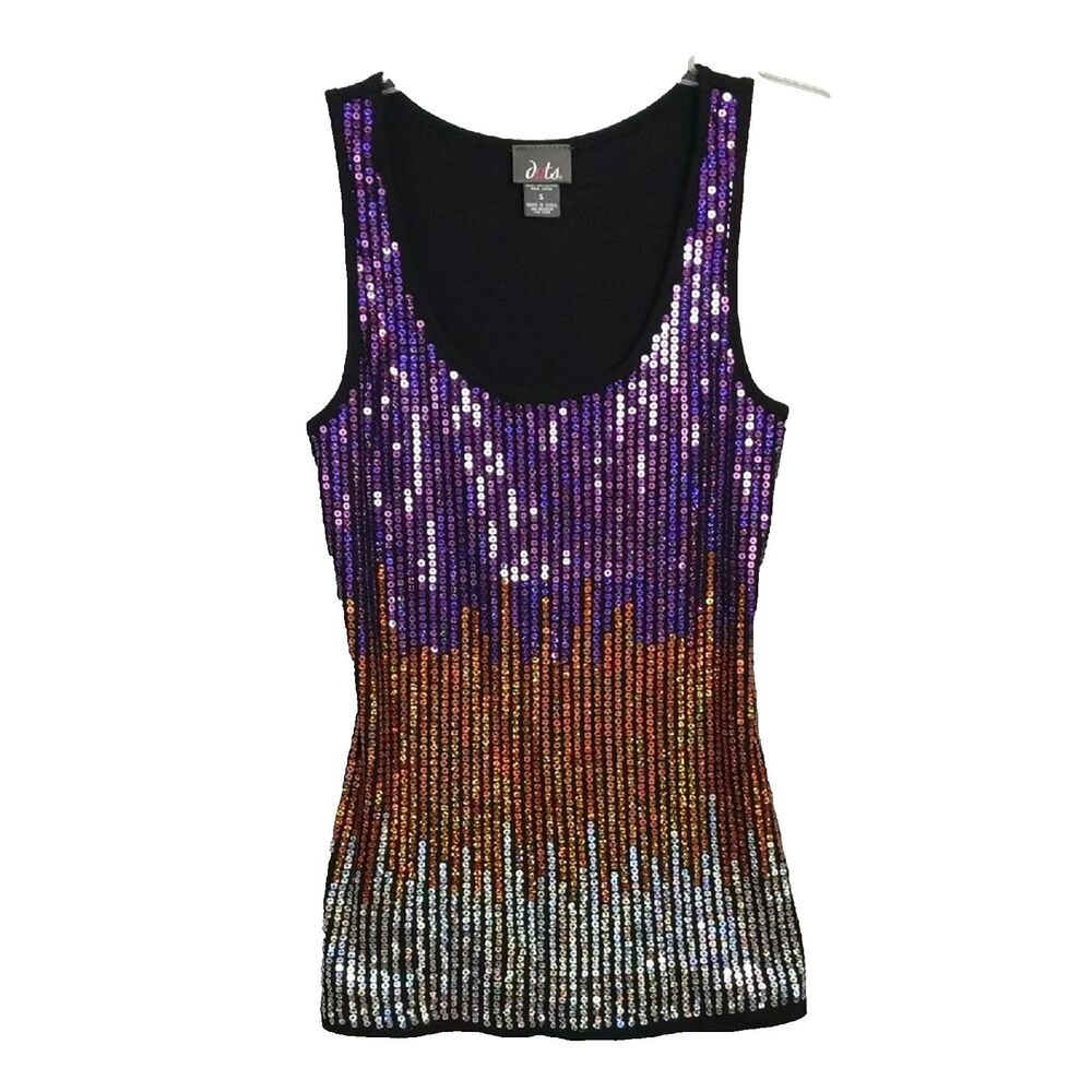 Dots Purple Orange Silver Sequin Ribbed Tank Women's S